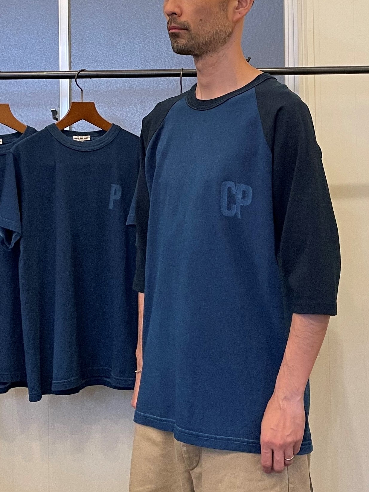CDP インディゴクオータースリーブベイスボールスタンプTシャツ / CDP Indigo quarter sleeves baseball stamp T-shirt